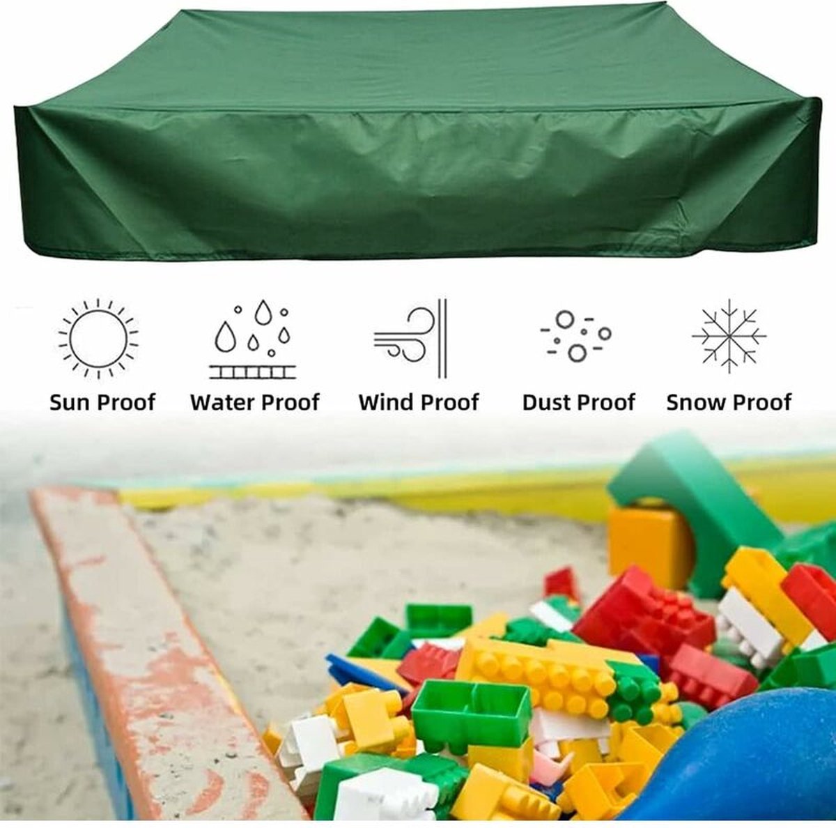 Waterproof sandpit cover - with drawstring - green - 120 x 20 cm - for sandpit, pool, patio, garden, square - Oxford cloth - waterproof, windproof — image 3