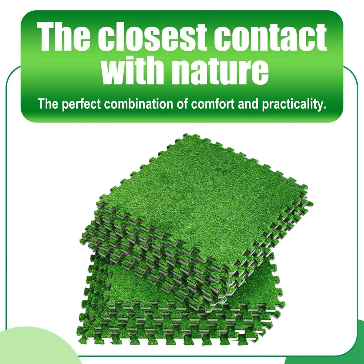Artificial Grass Mat 12PCS Turf Floor Carpet Green Interlocking Tiles For Garden