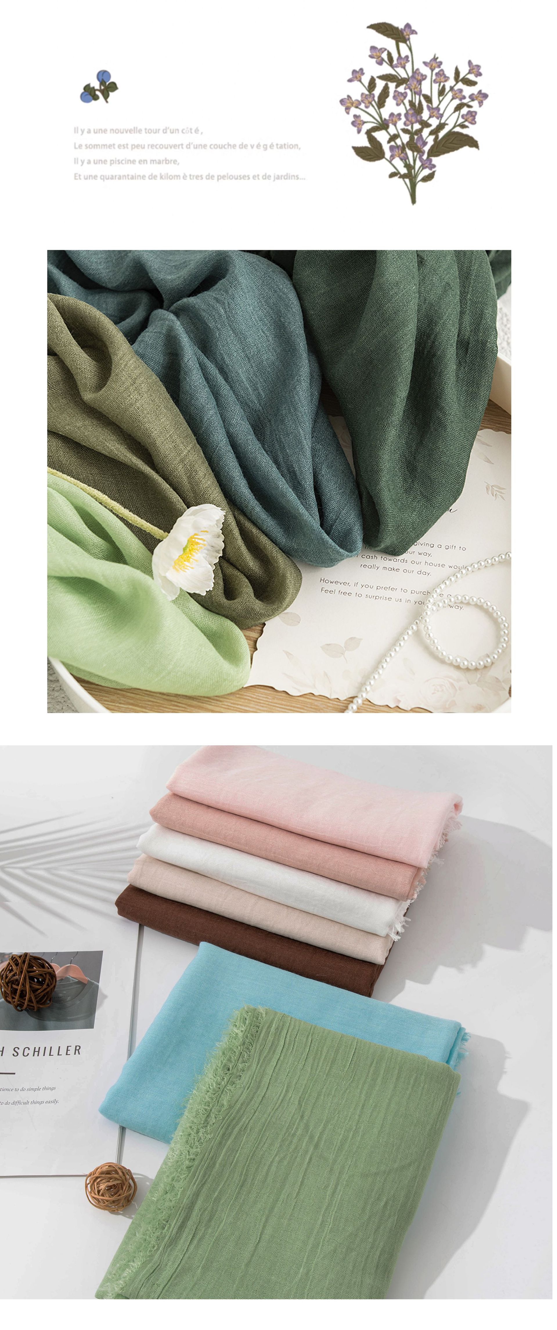 Grey Cotton and linen scarves - Elegant, solid-color, lightweight shawls, soft and comfortable, suitable for pairing with various outfits — image 5