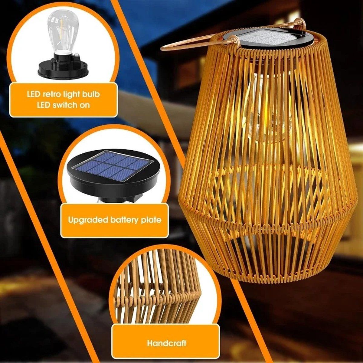 2 Pieces Woven Solar LED Hanging Garden Lights, Hand Woven Waterproof Tree Pendant Lamps for Patio, Yard and Outdoor Decor — image 2