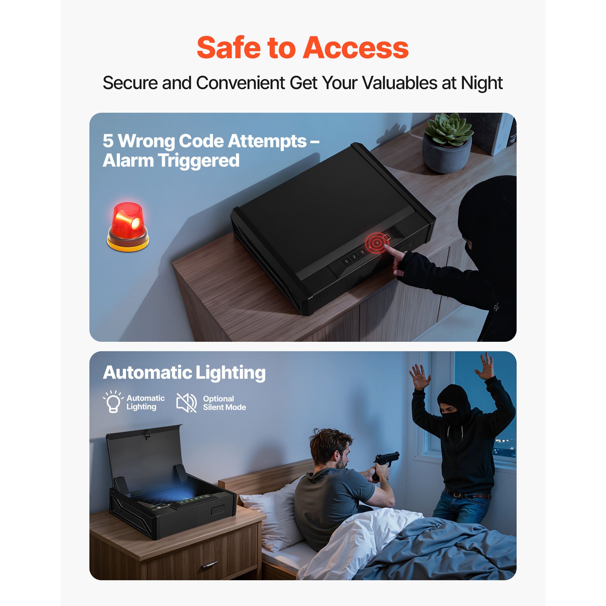 Gun Safe, Heavy Duty Handgun Safe with Fingerprint/Password/Key, 3-Way Quick Access Firearm Case Box with Lighting for 2 Pistols & 2 Magazines, Pistol Gun Box — image 4