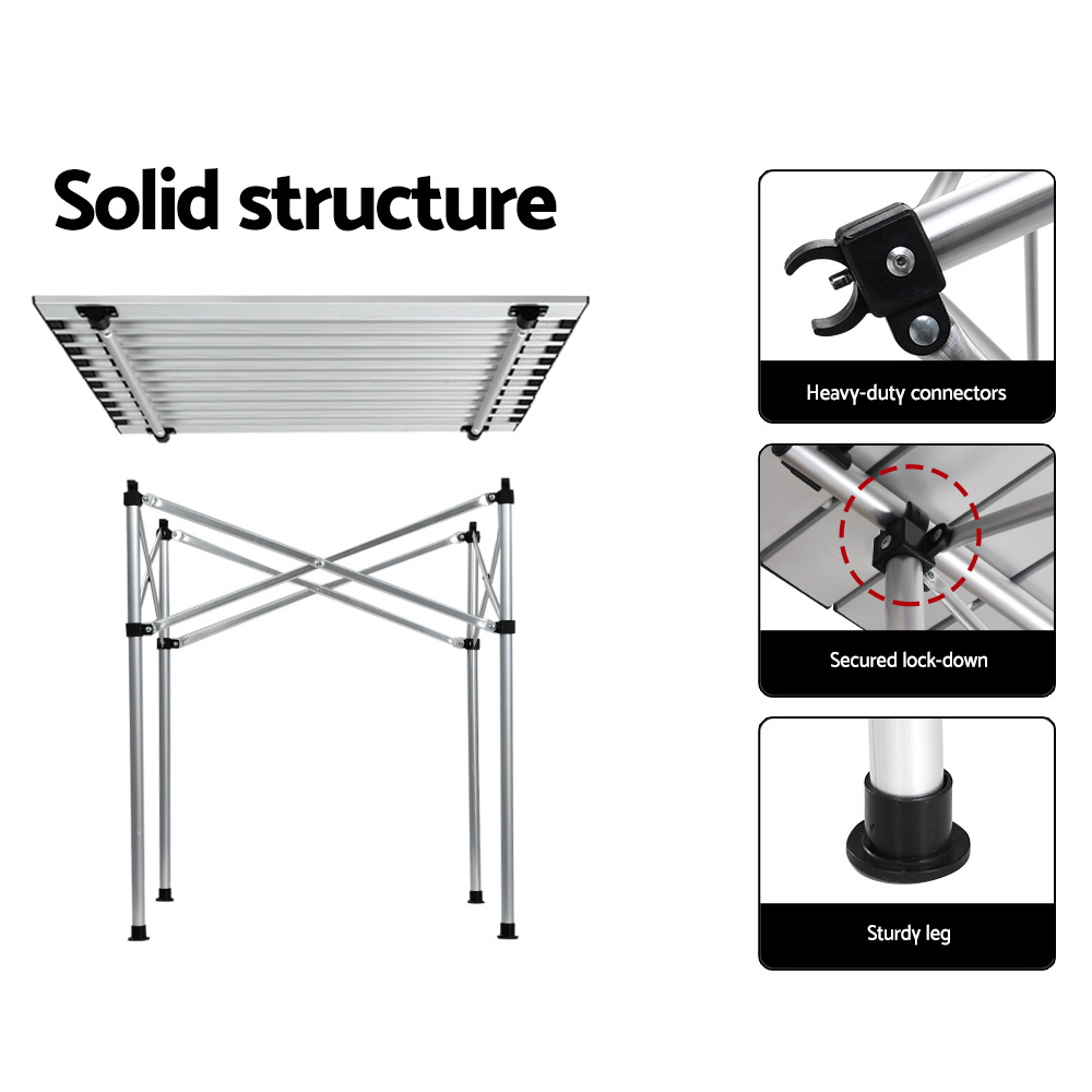 Weisshorn Folding Camping Table 70CM Roll Up Outdoor Picnic BBQ Aluminium Desk โ image 6