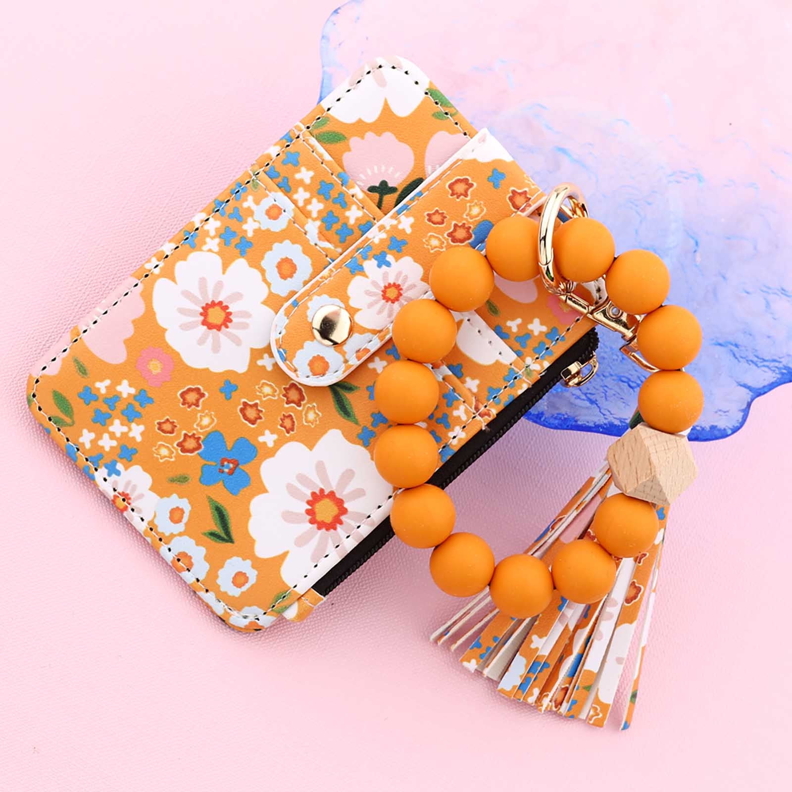 Wallet Women, Wallet Keychain Wristlet for Women, Slim Credit Card Holder Wallet, Fashion Tassel Keychain Bangle Key Ring Purse for Women ( 18 Kinds of Prints — image 6