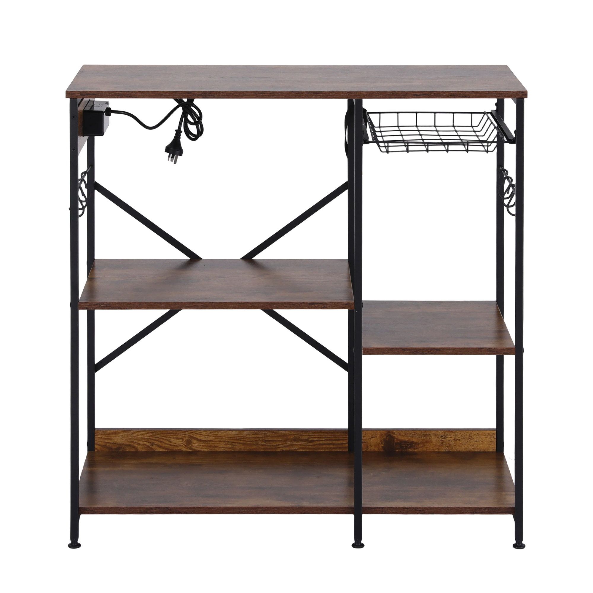 Artiss 3-Tier Kitchen Rack with 2 Power Outlets Microwave Storage Shelf 6 Hooks 90CM โ image 4