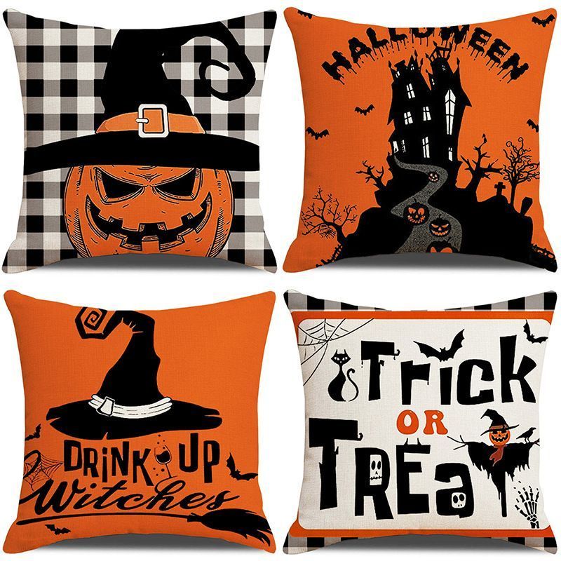 Christmas & Halloween Celebration 4PC Indoor Pillow Cover, Style 38, Suitable For Sofa, Living Room, Bedroom, 45 × 45cm Does Not Include Pillow Core, Practical