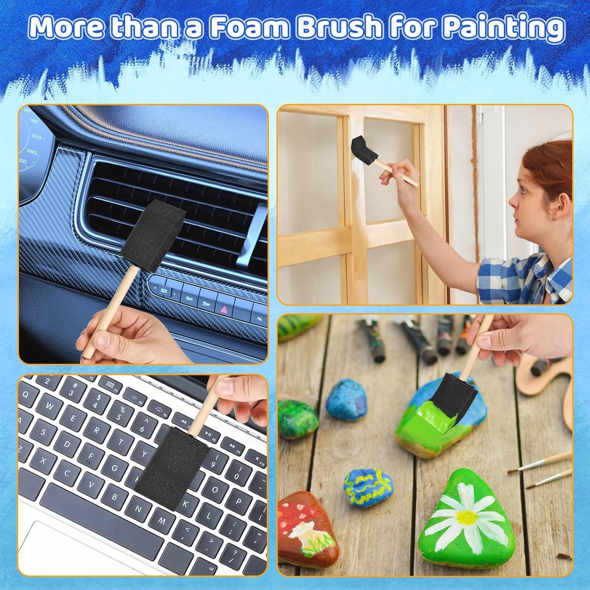 Foam paint brushes - 8 pieces, 4 cm wide - Sponge brushes for smooth painting - For staining and craft projects — image 4