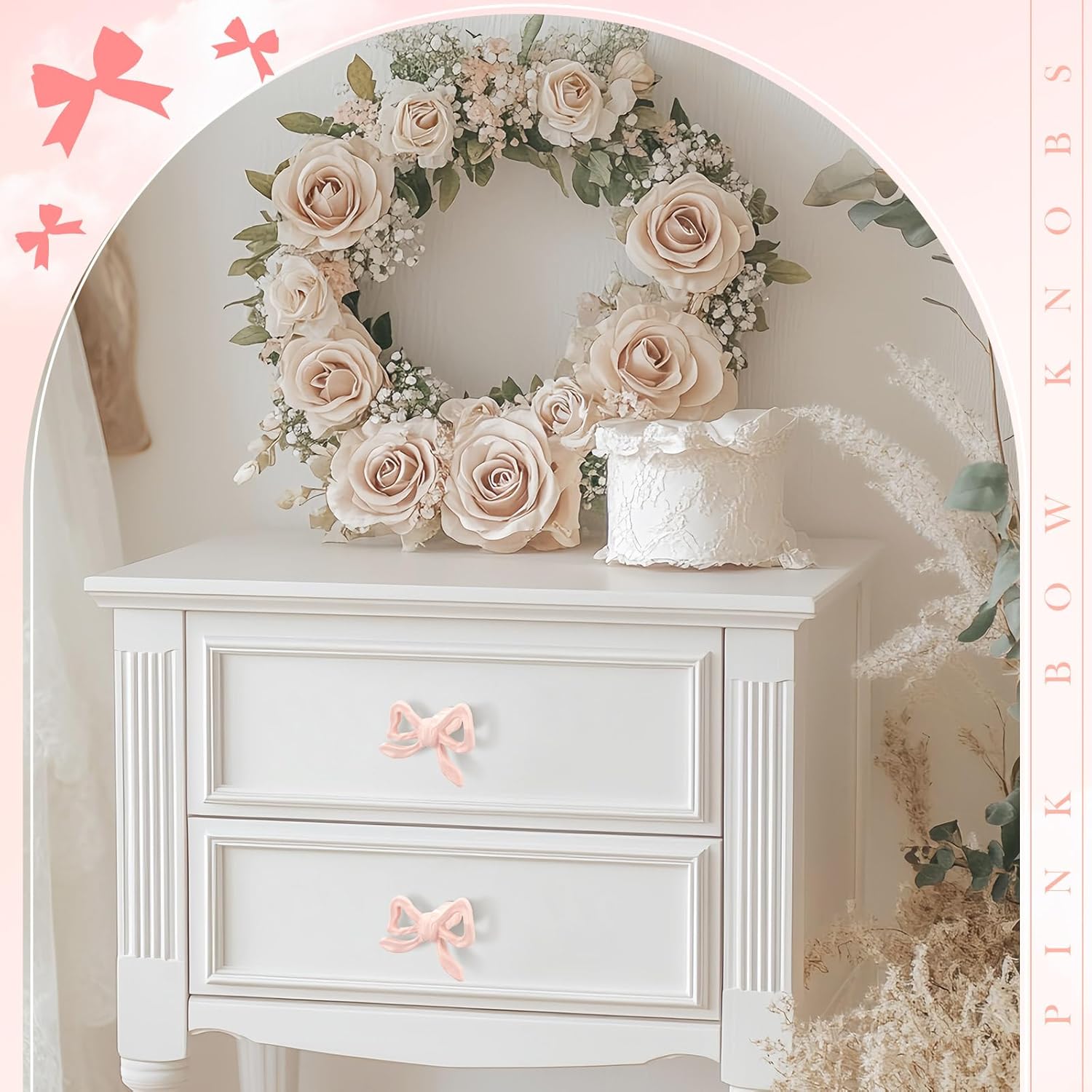 Kastdeurgreep - 2 pieces - Pink ribbon drawer knob - Dresser knob - Decorative handle - Vintage - Suitable for home - Bedroom - Hardware cabinet - Kitchen — image 3