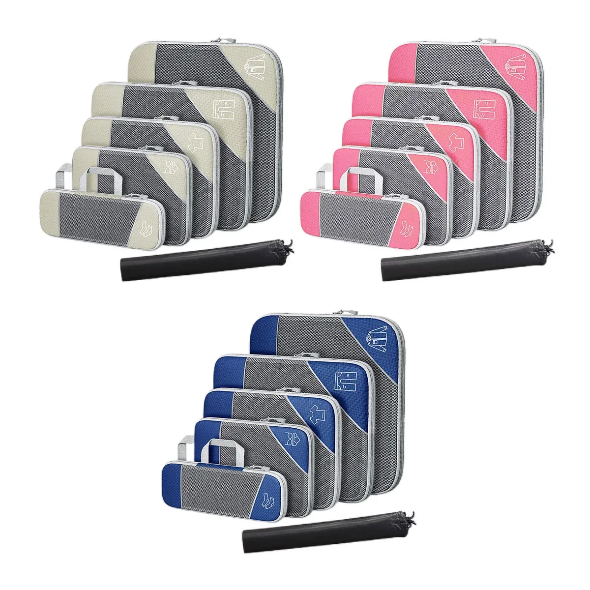 6PCS Compression Packing Cubes Expandable Luggage Storage Bag Travel Packing Bag - Pink — image 3