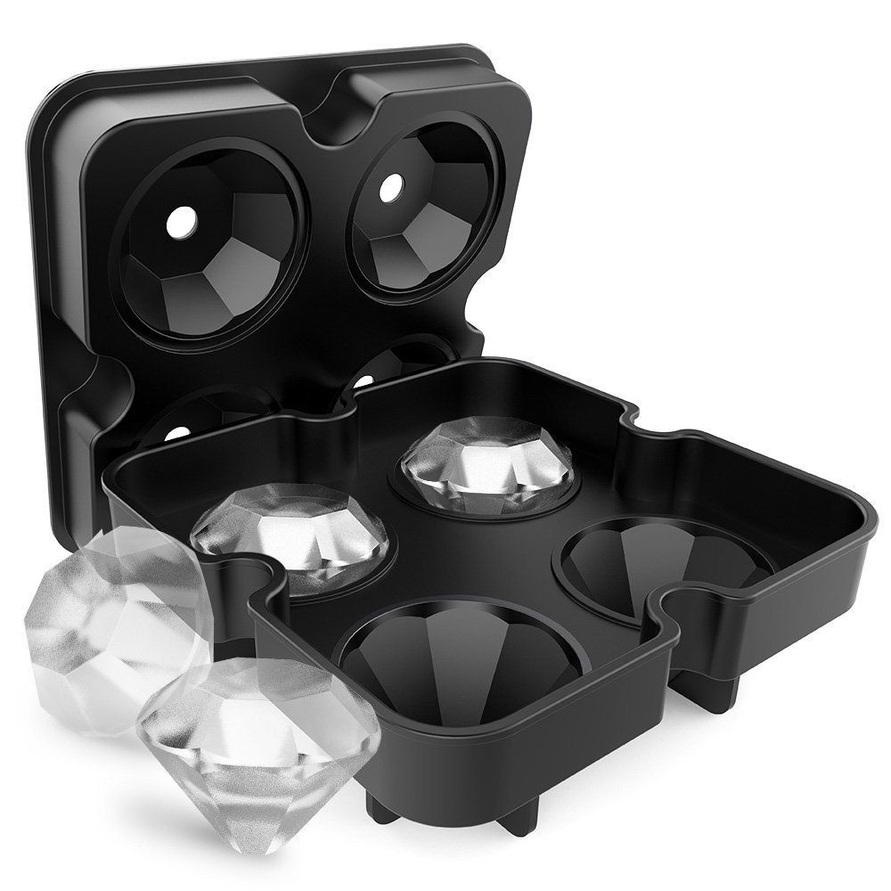 Flexible Silicone Ice Cube Mold Tray, Makes Four Giant Diamond, Easy Release Silicone Ice Mold, for Whiskey,Cocktails