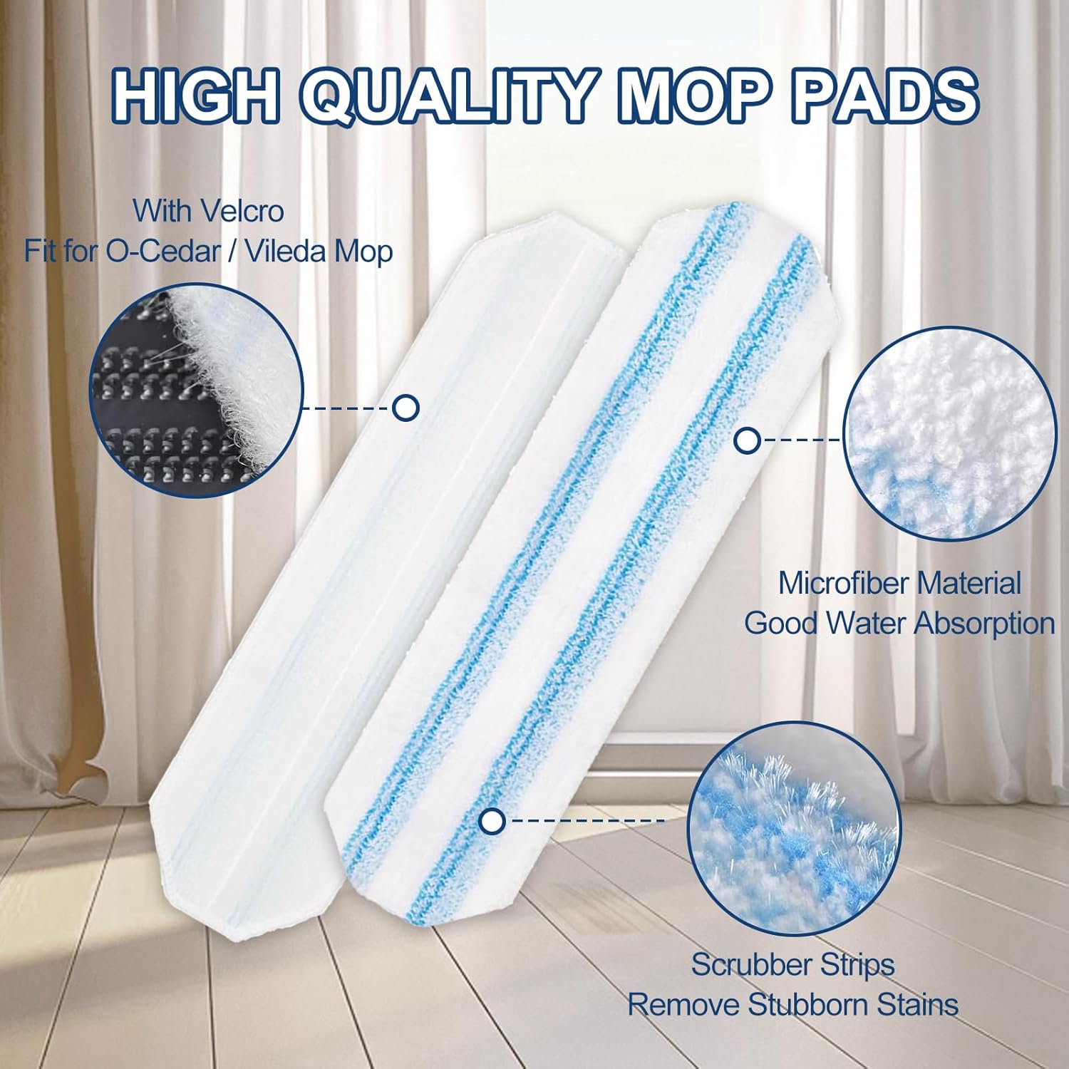 H2prO Mop Pads Replacements Compatible with Flat Mop System, Replace Mop Heads for Mop, Machine Washable Reusable Microfiber Pad Refills for Floor Cleaning (4 — image 2