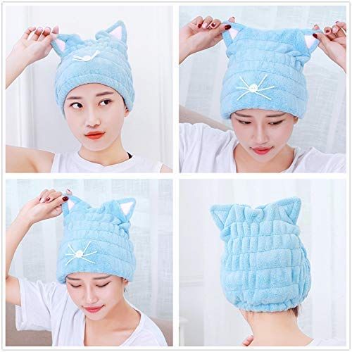 2Pcs Ultra Absorbent Hair Quick Drying Towel Microfiber Hair Dry Wrap Turban Cute Cap Bath Tool Hat for Women Girls โ image 5