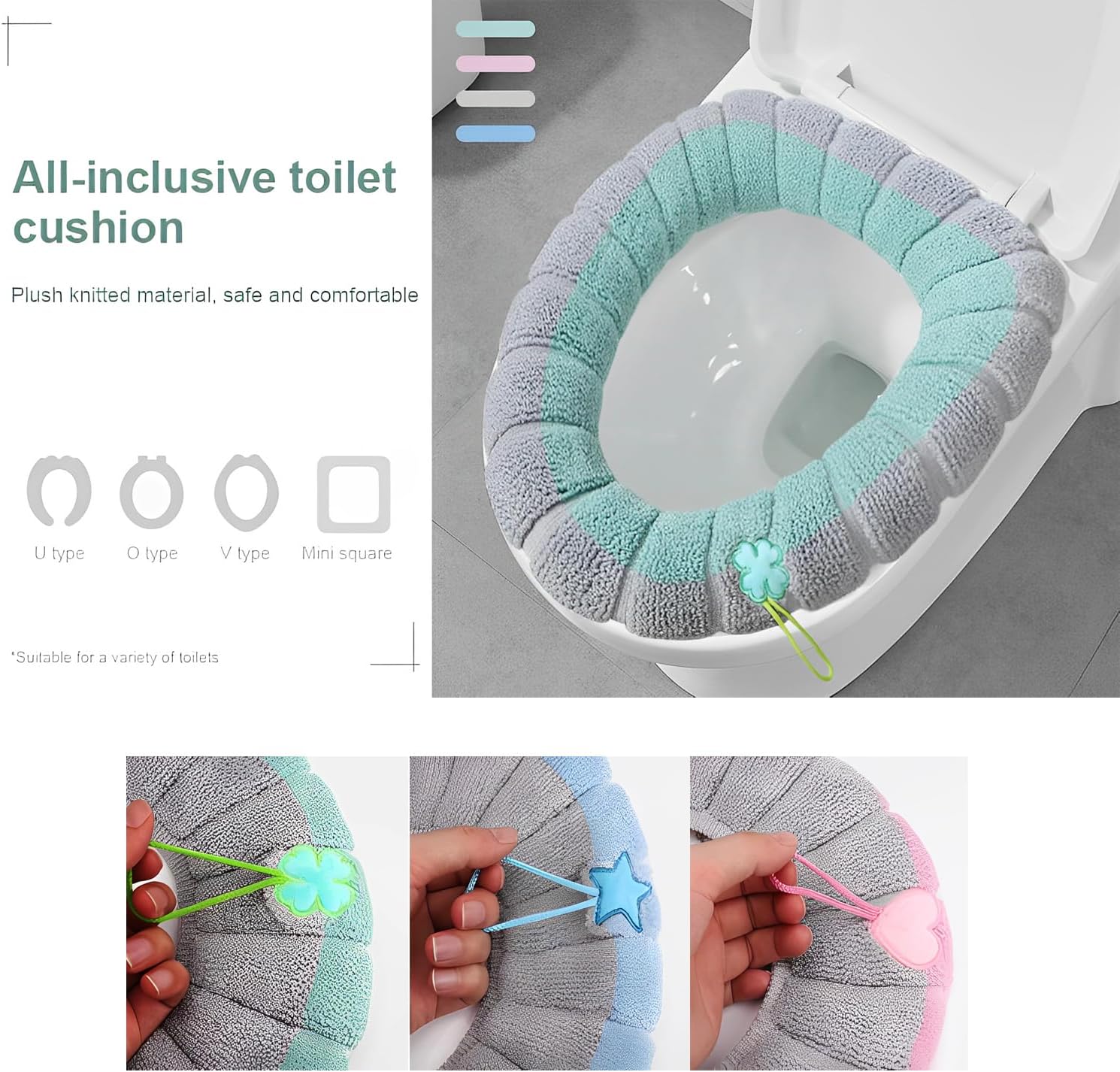 Toilet Seat Covers Set of 3 Universal with Handles Soft Comfortable for Bathroom Use — image 3