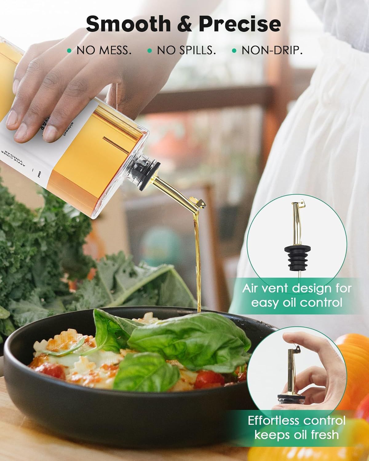 Olive Oil Dispenser for Kitchen, Cooking Oil and Vinegar Dispenser Set, Olive Oil Bottle, Soy sauce dispenser, coffee syrup bottles with stainless steel β image 2