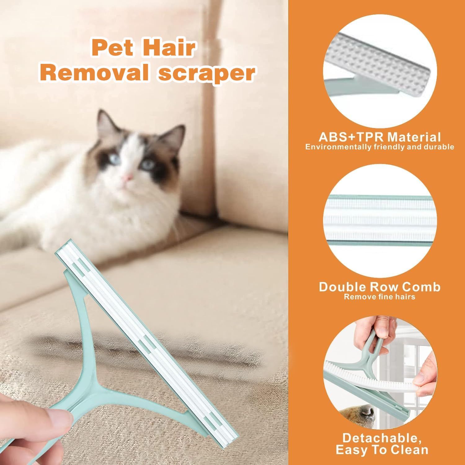 Pet Hair Remover, Dog Hair Remover for Couch Furnitures, Reusable Lint Remover,Carpet Scraper, Portable Cat Hair — image 4