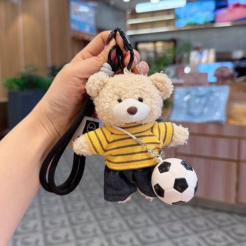teddy bear keychain, soccer keychain, striped t-shirt keychain, car keychain, bag charm, plush keychain, sports accessory, trendy keychain — image 5
