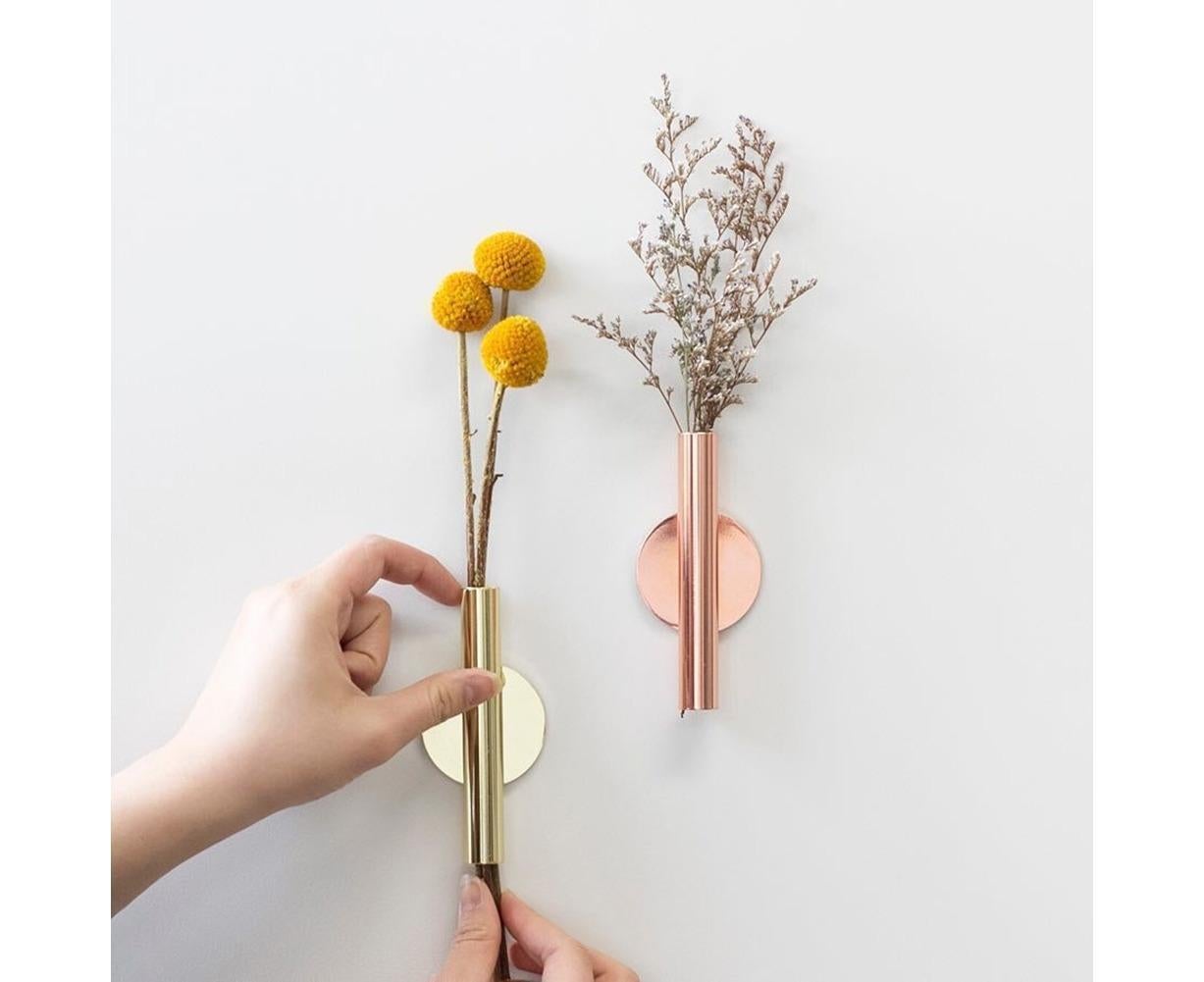 Wall Mounted Adhesive Metal Dried Flower Vase Tube Home Garden Balcony Decor-Rose Gold — image 5
