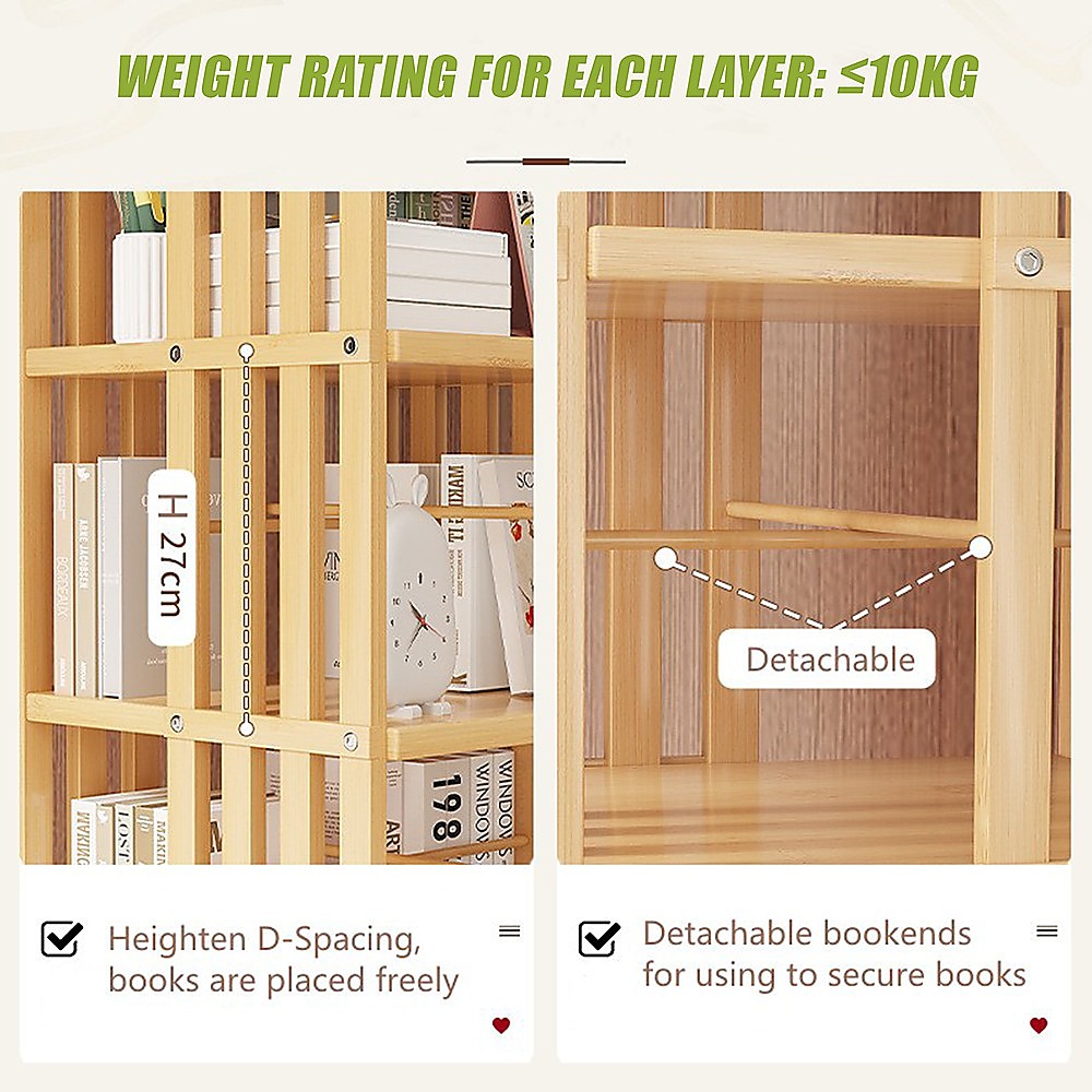 360 Rotating Bookshelf Bamboo Storage Display Rack Shelving in Wood — image 6