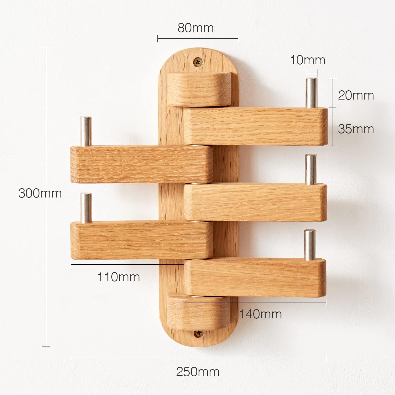 Oak Coat Rack, Wooden Wall Mounted Coat Rack for Entryway, Living Room, Bedroom, Bathroom — image 3