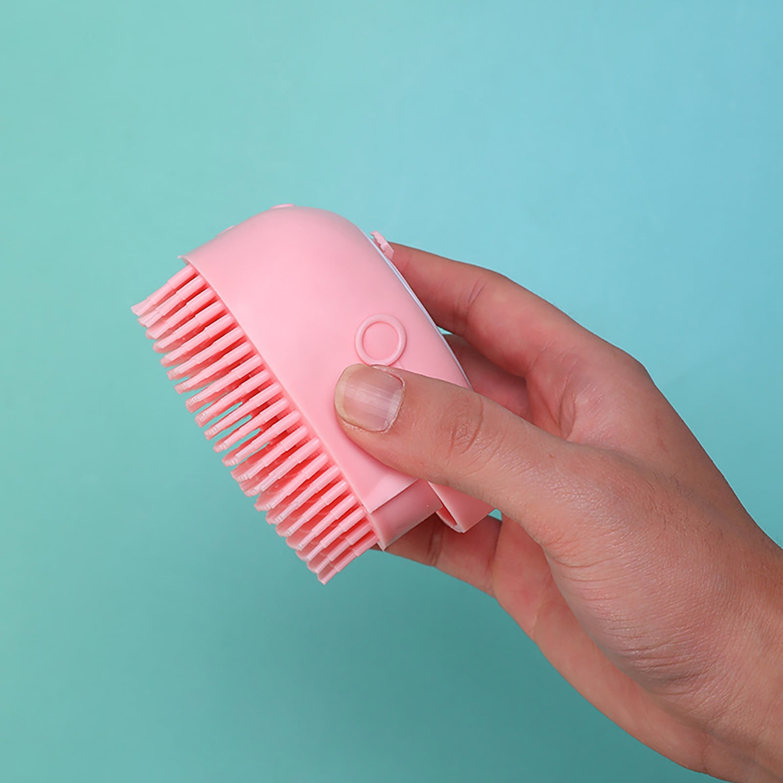 Dog Bath Brush, Pet Massage Brush, Shampoo Dispenser, Soft Silicone Brush, Rubber Bristle for Dogs and Cats Shower, Soft Pet Rub Back Brush, Shower Brush Pink — image 3