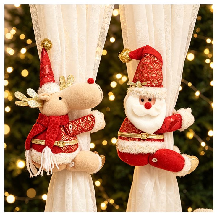 Red Gold Foil Fabric Christmas Decoration – Cute design with Velcro closure, dual-use as curtain tieback or tabletop ornament, full of festive cheer — image 6