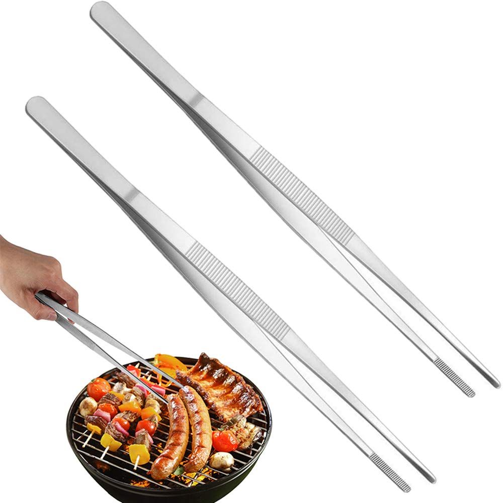 2Pcs 12-Inch Tweezer Tongs, Kitchen Tweezer Tongs, Extra-Long Stainless Steel Tweezers Tongs, Long Food Tongs with Precision Serrated