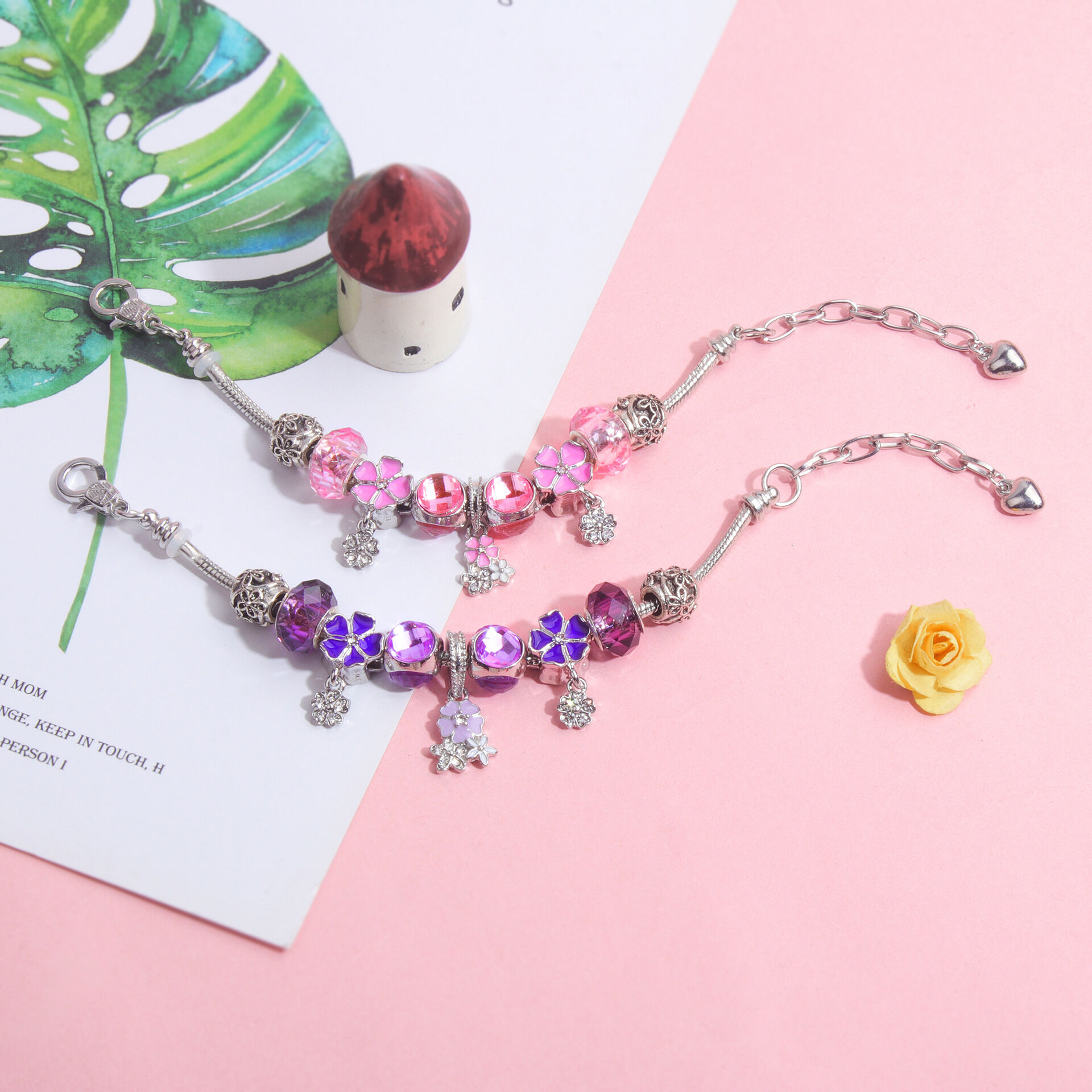 Romantic Floral Big Glass Bead Petal Pendant DIY Bracelet(purple-17cm) โ image 5