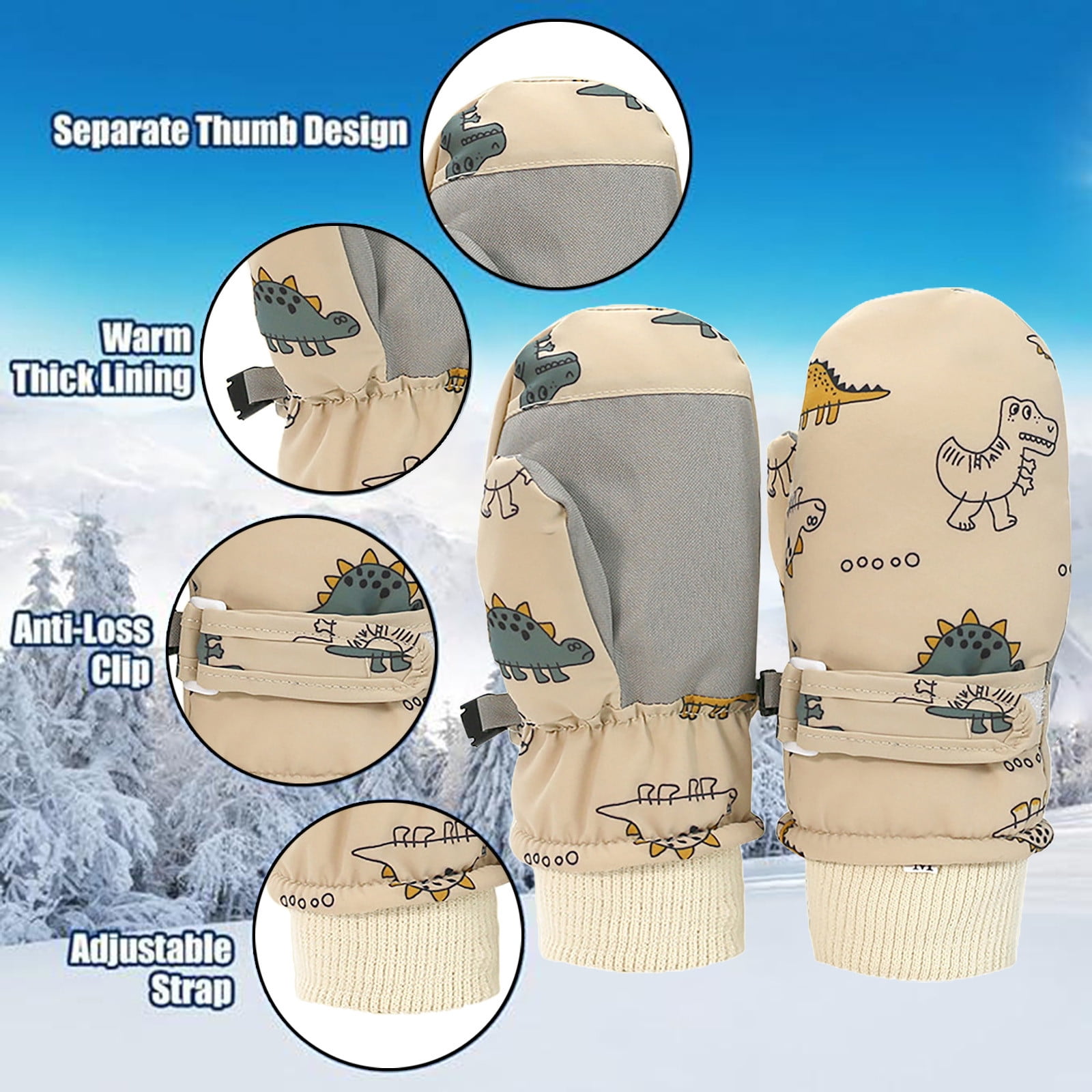 Kids Waterproof Winter Snow Gloves, Thick Stretchy Warm Gloves for Boys and Girls for Outdoor Play in Cold Weather, Khaki, 2-4 Years โ image 4