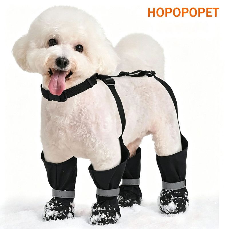 Waterproof Dog Boots With Suspenders, Adjustable Non Slip Paw Protectors For Outdoor Walks, Small To Medium Dogs, Black, Size XS