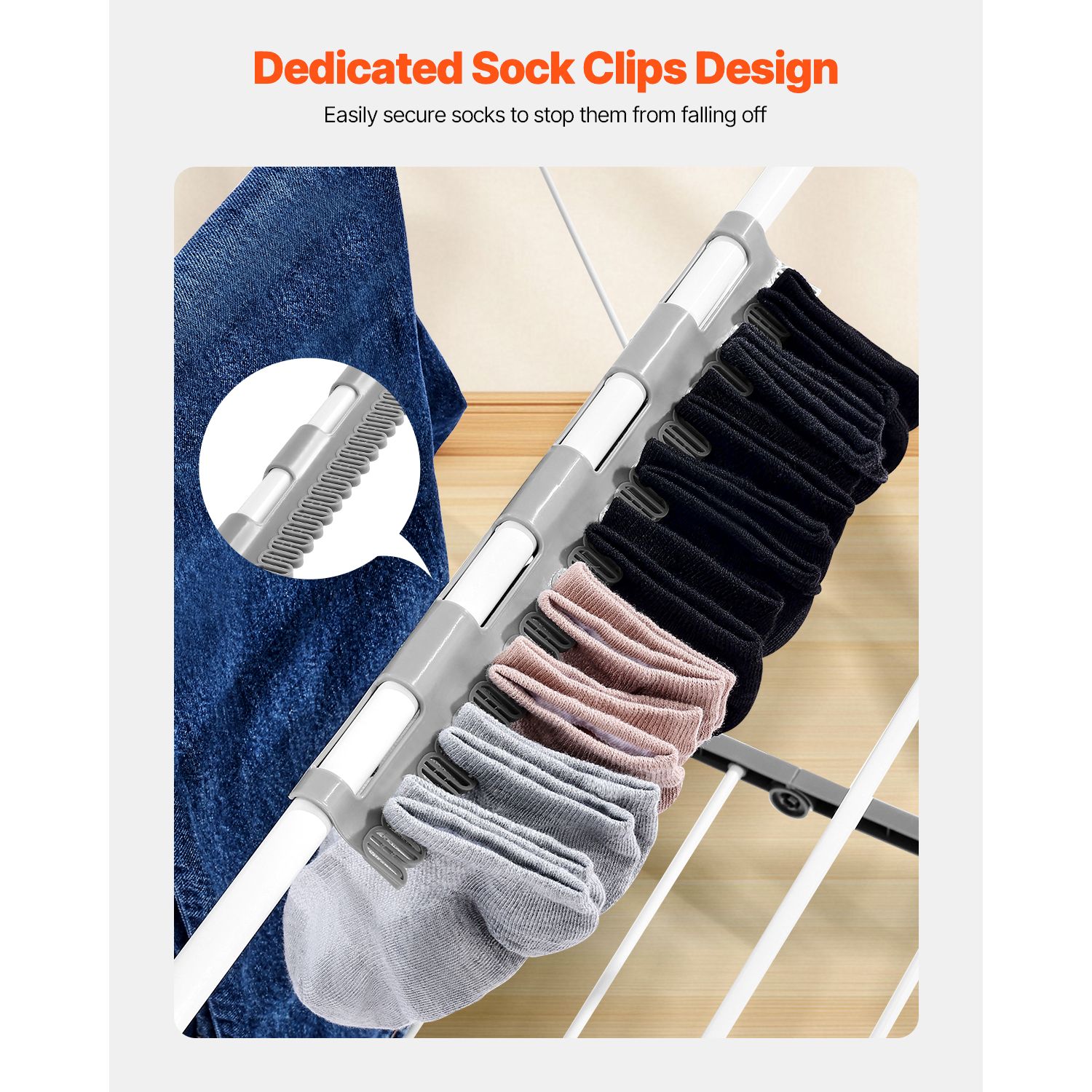 2-Tier Foldable Clothes Drying Rack with Sock Clips & 21 Drying Rods White — image 5