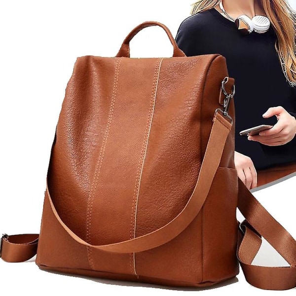 Women's Backpack Women's Leather Backpack School Bag Black/Brown Large Capacity All Match Fashion 1st Black — image 4