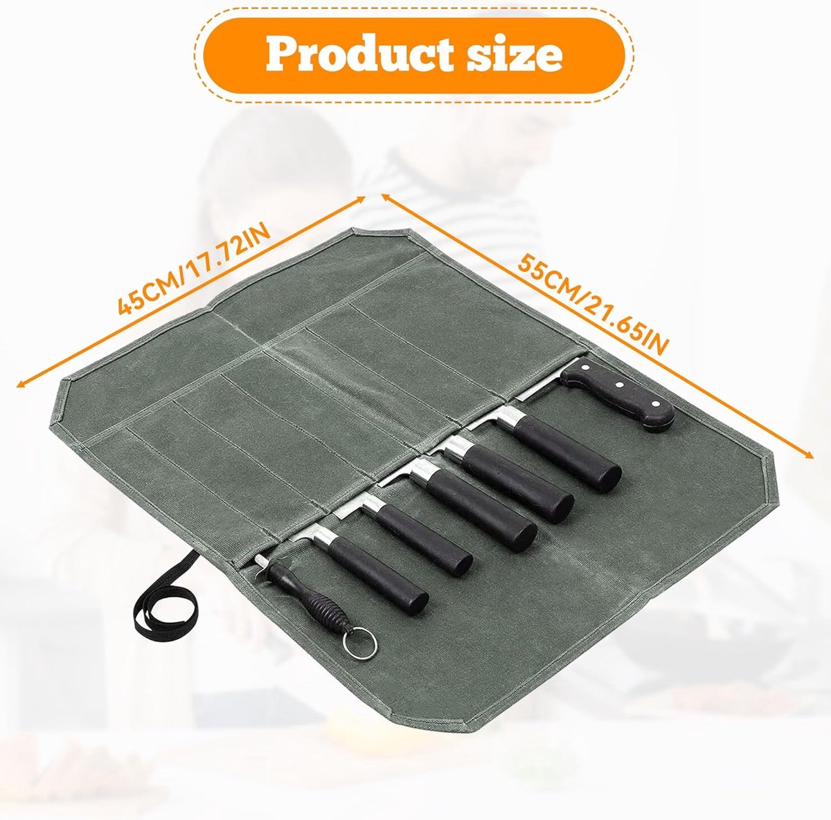 Chef Tools Protector - with 7 slots - Chef's knife roll bag - Knife bag - Waxed canvas knife bag - Cookware - knife case - knife holder - storage bag - cutlery — image 5