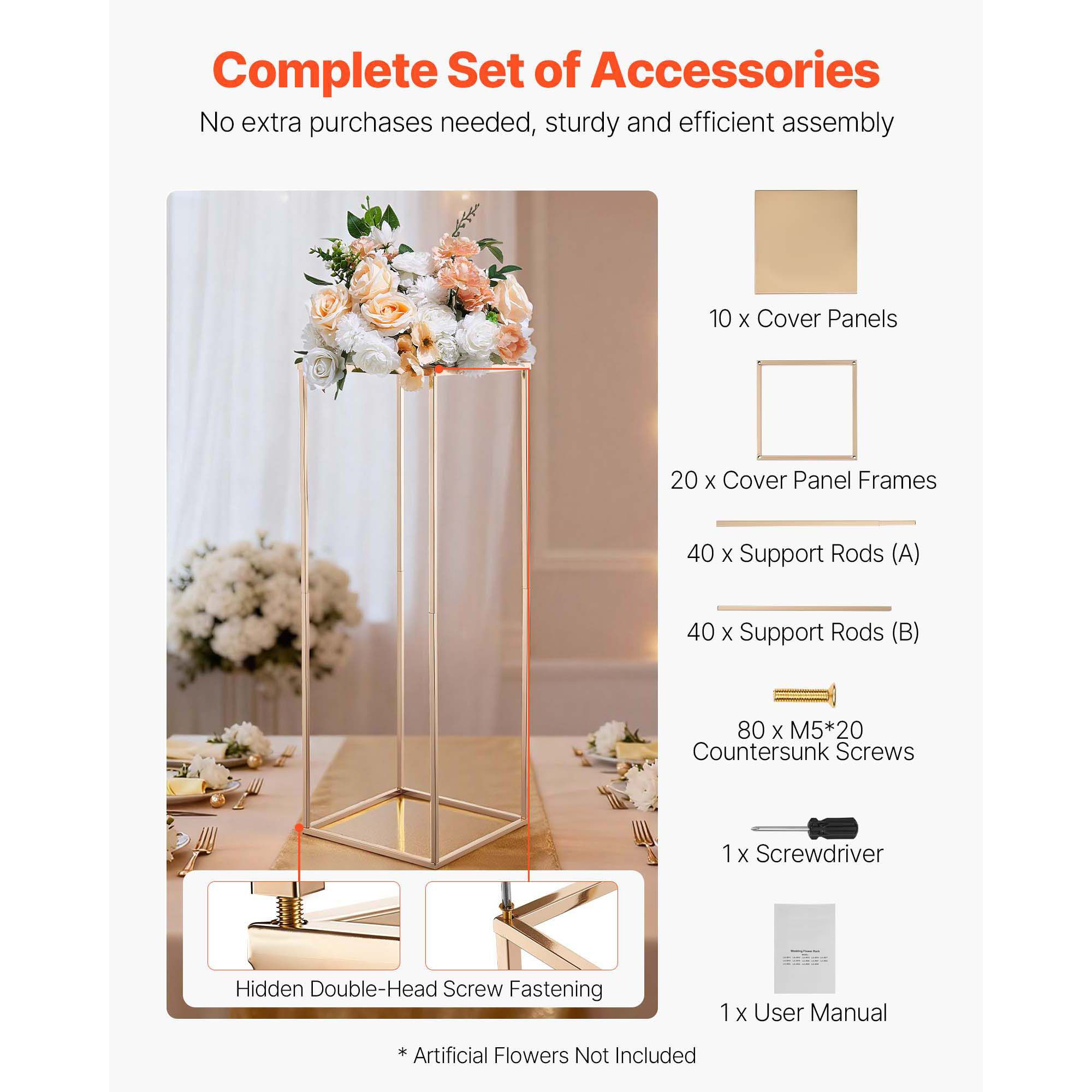 Wedding Flower Stand, 10PCS 80cm Column Flower Stand, Floral Stands with Metal Laminate, Gold Rectangular Floral Display Rack for Wedding, Party, Birthday — image 5
