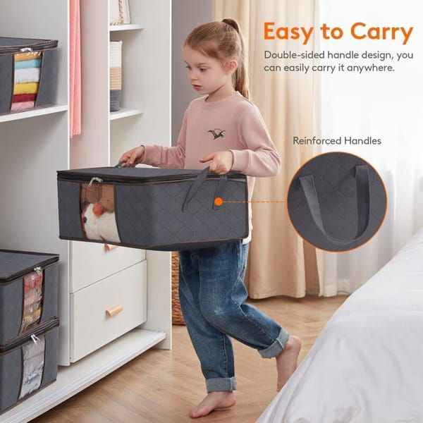 6 Pack 35L Clothes Storage Bags, Foldable Under Bed Storage Boxes with Clear Window, Reinforced Handles Quilt Blanket Organiser Containers for Wardrobe Closet — image 2