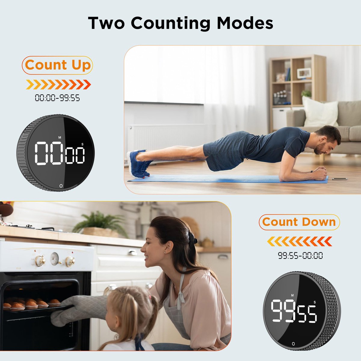 Digital Timer - Digital Kitchen Timer - Smart Timer - LED Display - Magnetic - 360° Rotation - BBQ Alarm Clock - Silver — image 3