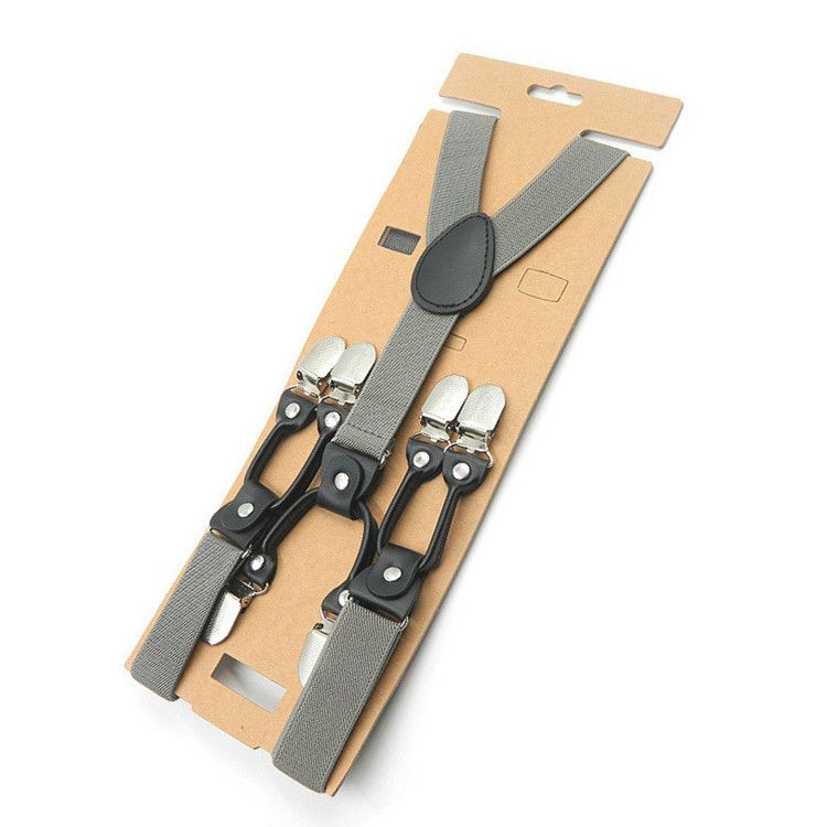 Unisex Y Shaped Suspenders 6 Clips 2.5cm Polyester Gray background with white stripes โ image 6