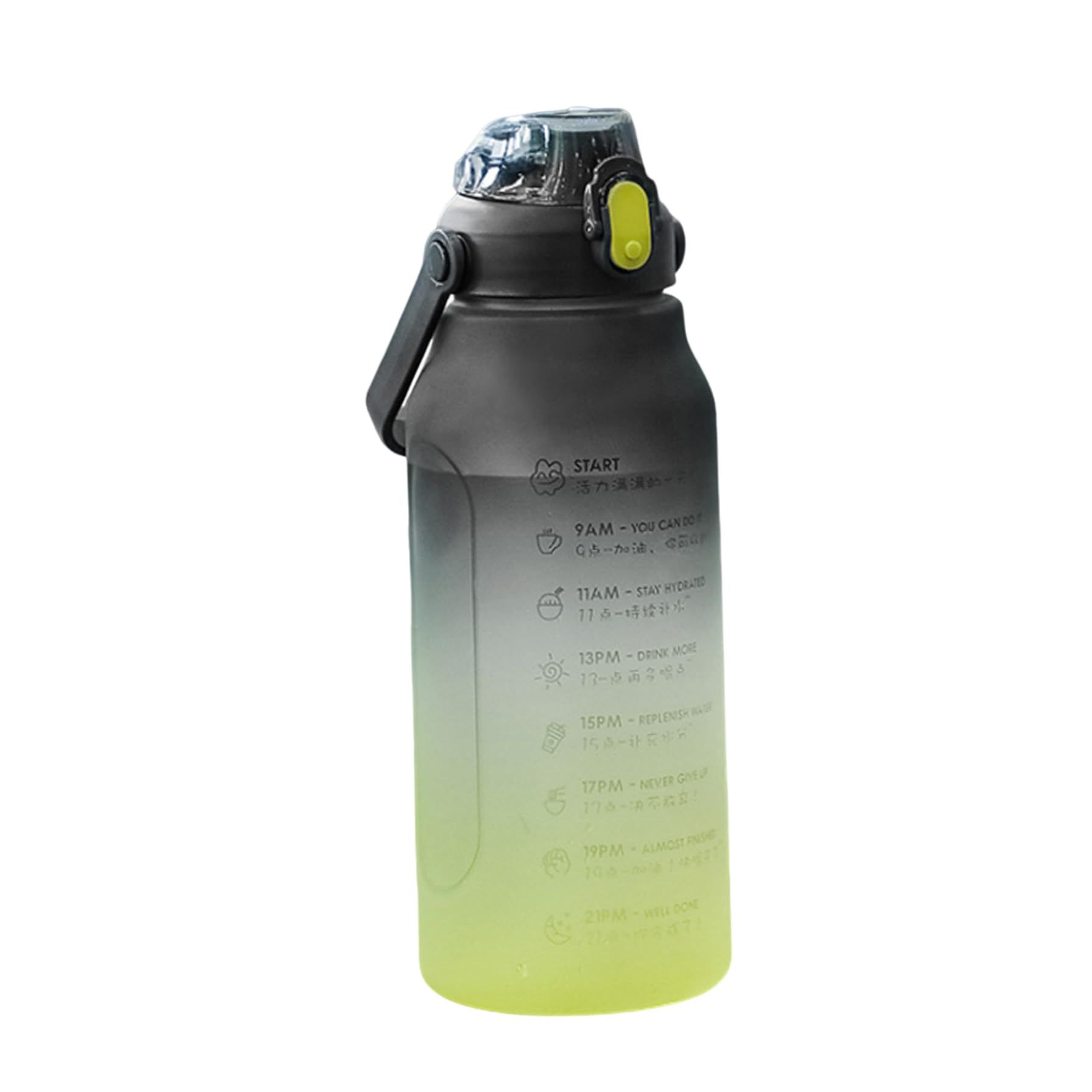 Free Sports Drink Bottle with Time Marking & Lock Cover, Leakproof Plastic Water Bottle for Camping Gym (Yellow Black, 1.5L)