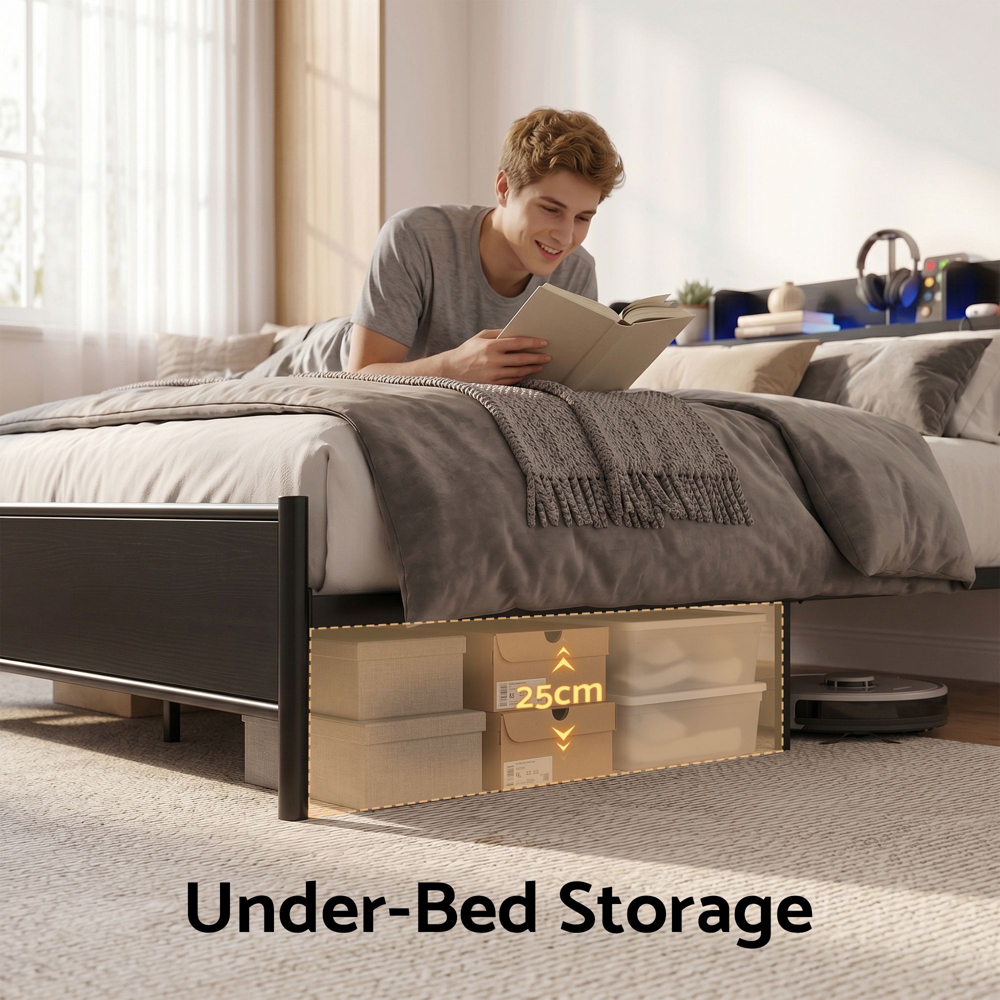 Artiss Bed Frame Single Size with Storage Shelf Headboard Charging Station GRID — image 6