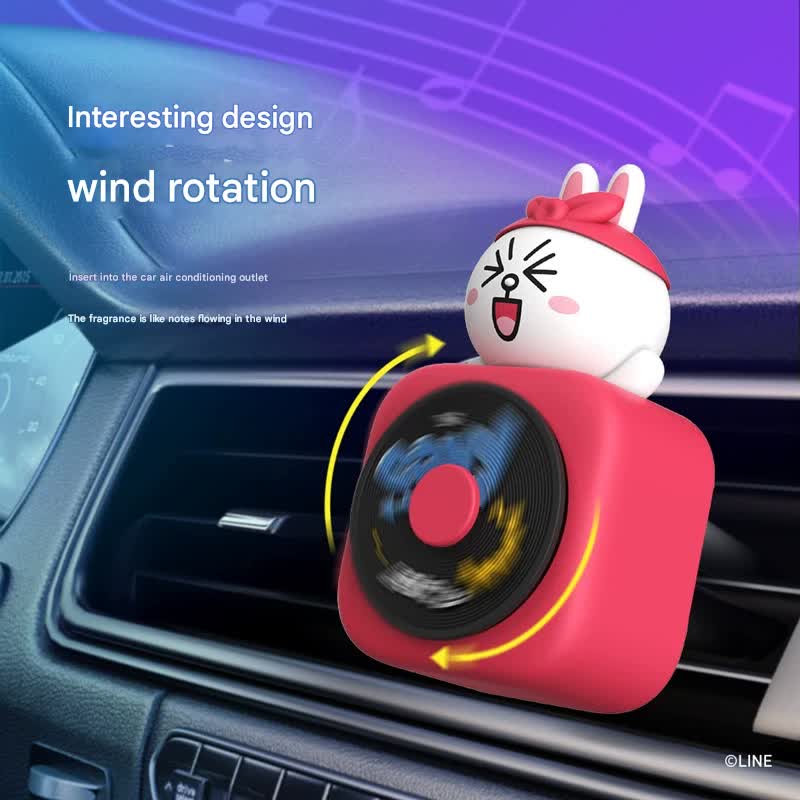 Car Air Freshener - CD Player Design with Spinning Record & Cute Character Topper(White bunny) — image 2