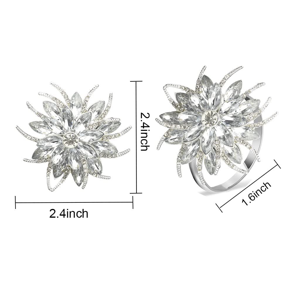 Bling Metallic Napkin Rings Set of 12, Elegant Alloy Diamond Snowflake Napkins Ring Decor Gifts for Weddings, Receptions(Silver)