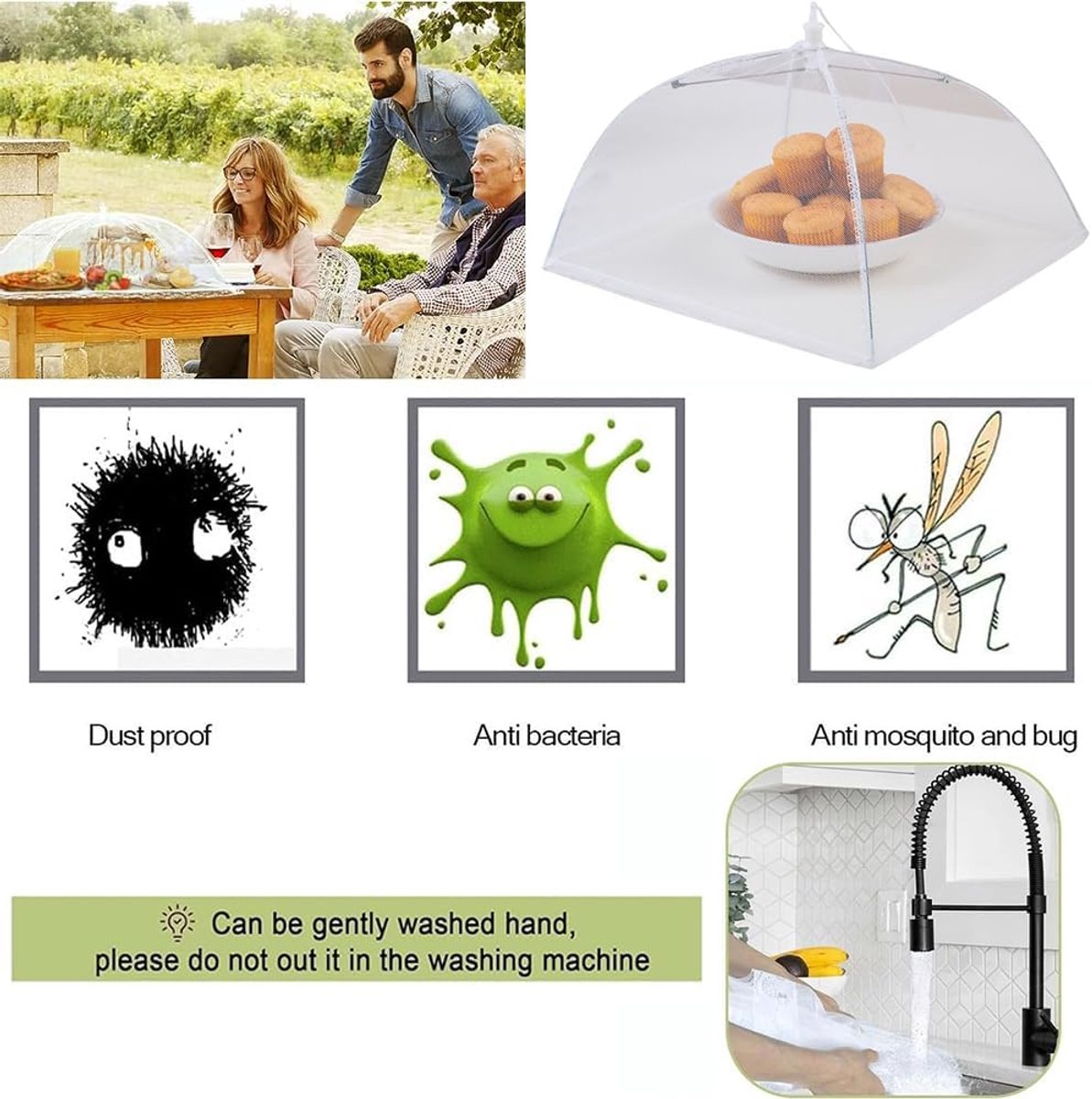 Fly Cover - 4 Pieces - Food Protection Covers - Fly Cover - Foldable - Pop-up Umbrella Net Tent - Cover - Mesh Material - Fly Protection - For Food, Fruit — image 4