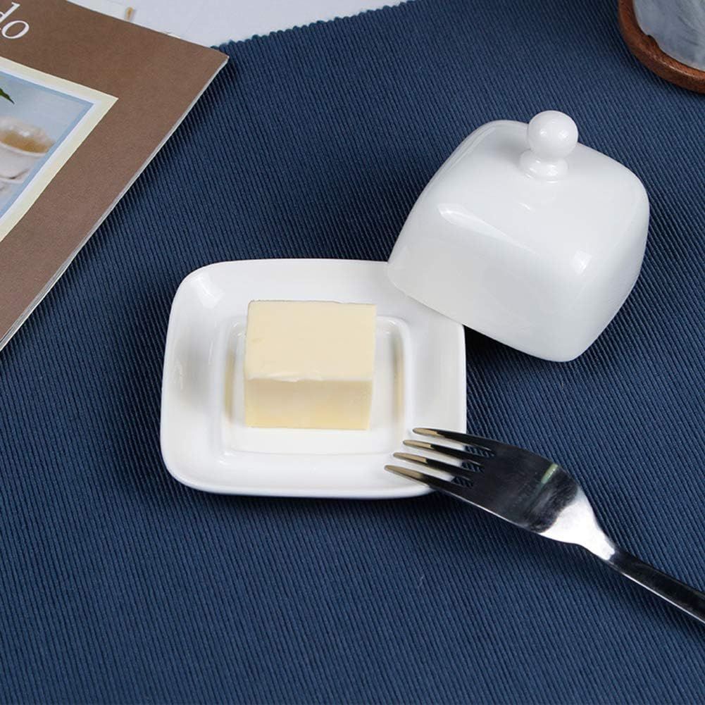 Rectangle Butter Dish with Lid, White Domed Cheese Dish with Handle Individual Serving Mini Butter Tray, Cute Ceramic Dessert Serving Bowl for Table — image 4