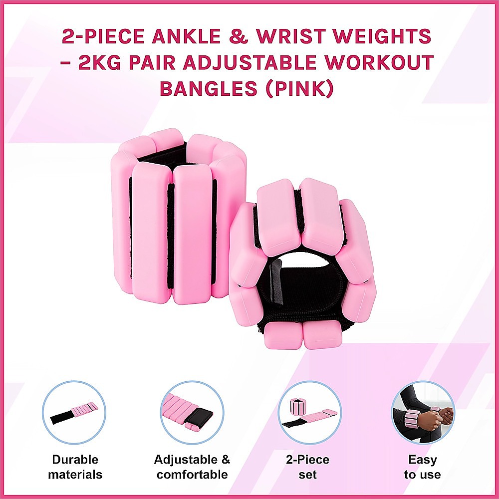 2-Piece Ankle & Wrist Weights โ 2kg Pair Adjustable Workout Bangles (Pink) โ image 3