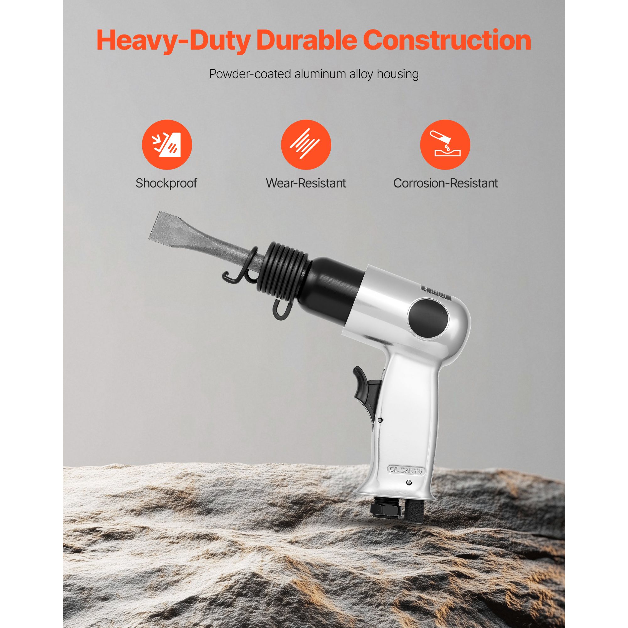 Air Hammer, 4500BPM Pneumatic Hammer with 40mm Stroke & 4PCS Chisels Round Shank, Lightweight & Compact Air Chisel Pneumatic Shovel Tool for Cutting Punching — image 6
