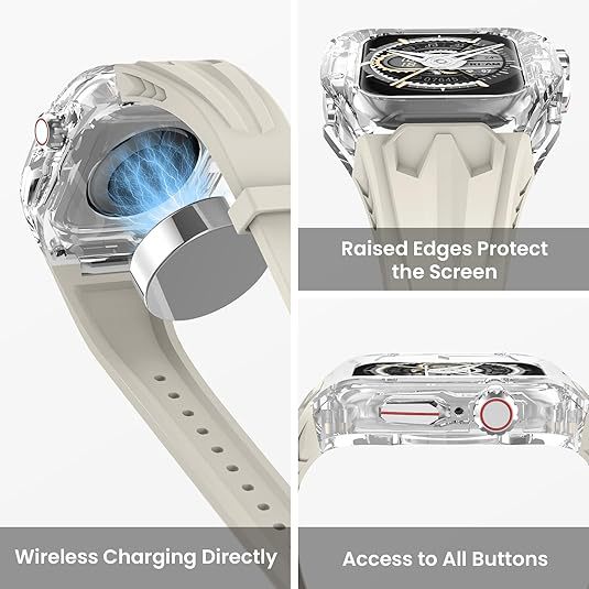 Transparent PC+TPU Sports Watch Strap & Case for Smart Watch - Raised Edge Protection, Wireless Charging Compatible(Yellow transparent black) โ image 2