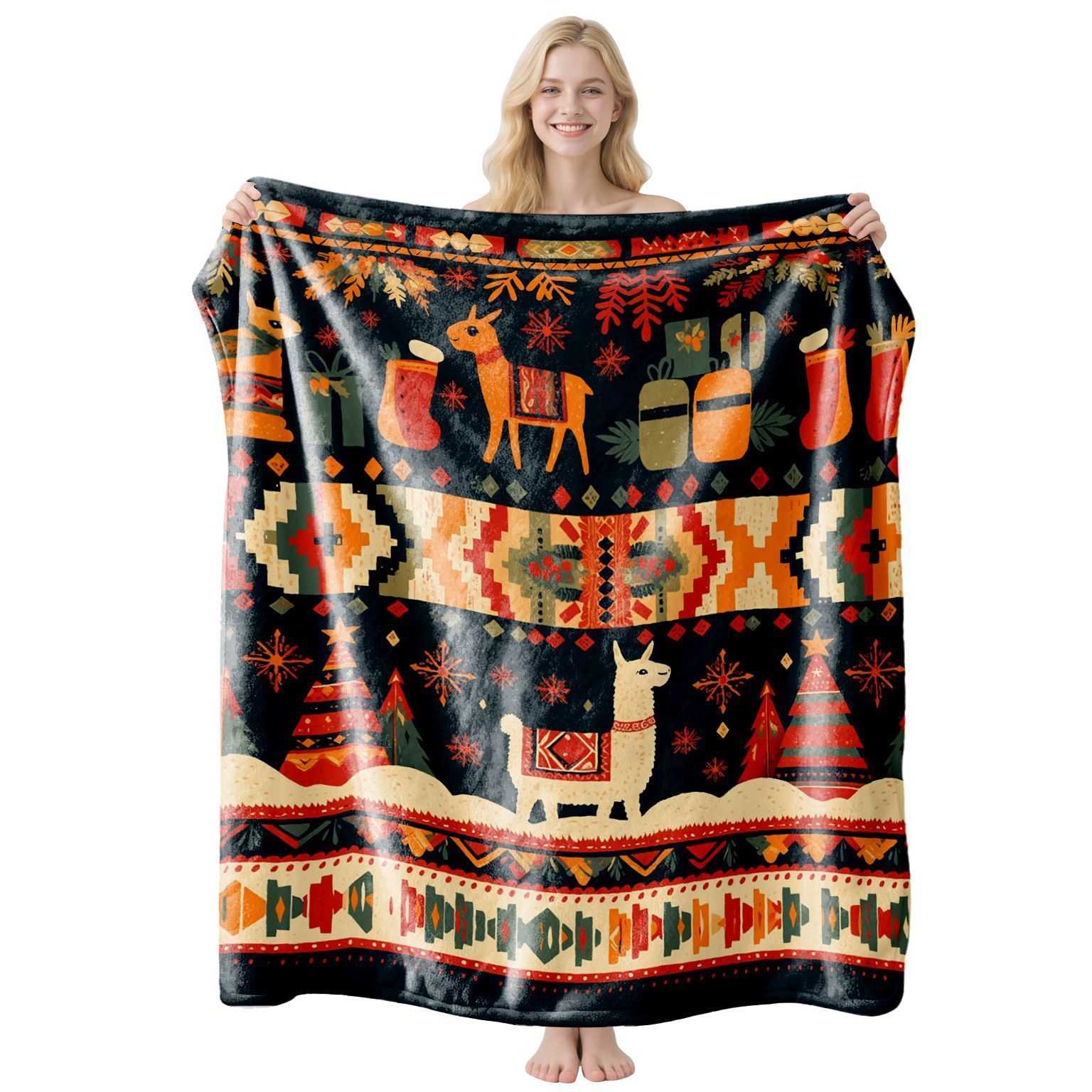 Multi‑usage Warm Flannel Throw, Household Rest Blanket, Practical Present For Christmas & Halloween Holiday‑themed Party Occasions, Style FLR‑229, Size XL, 150