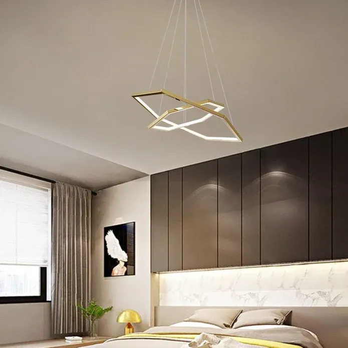 BAMDECOR AD2582/2 Modern LED Chandelier, Hexagonal Rings Ceiling Lighting Contemporary Chandeliers (2 Rings-Brass Gold) — image 4