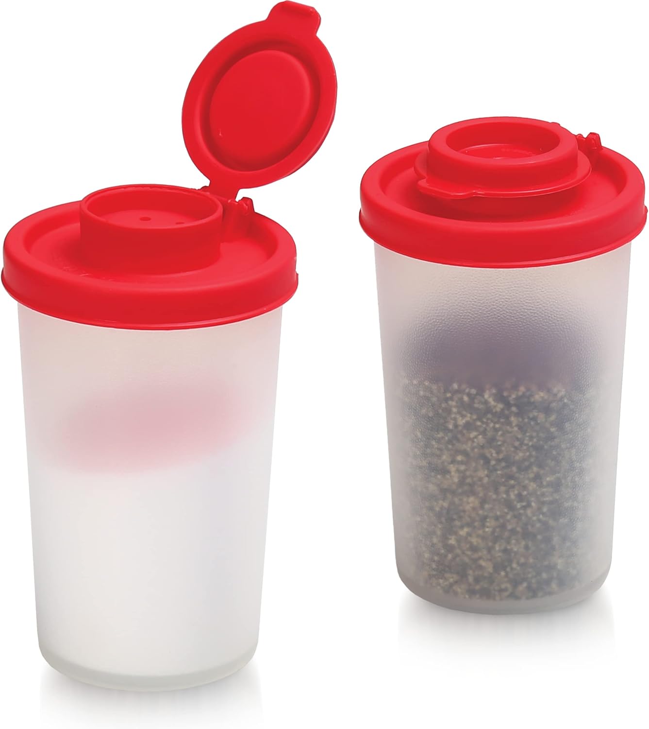 SIGNORAWARE Salt and Pepper Shakers Moisture Proof Set of 2 Large Salt Shaker to go Camping Picnic Outdoors Kitchen Lunch Boxes Travel Spice Set Clear with Red