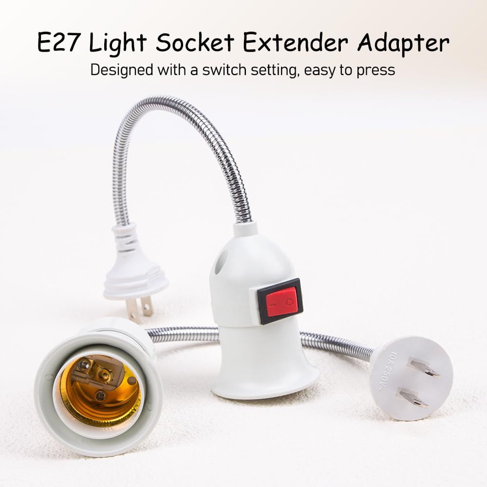 E27 Screw Hose Lamp Head Bendable Light Socket Extender Light Socket Plug Adapter with On/Off Switch Practical Wall — image 4