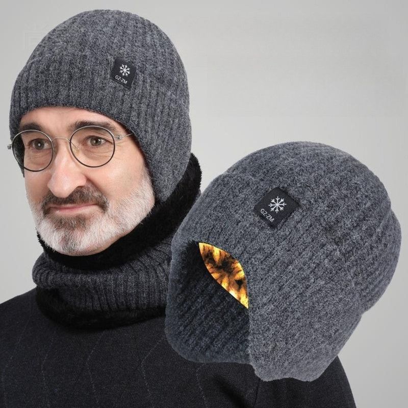 2-Pack - Men's Fleece-Lined Ear Protection Knit Beanie, Warm Thick Winter Hat for Dad or Grandpa - Gray โ image 2