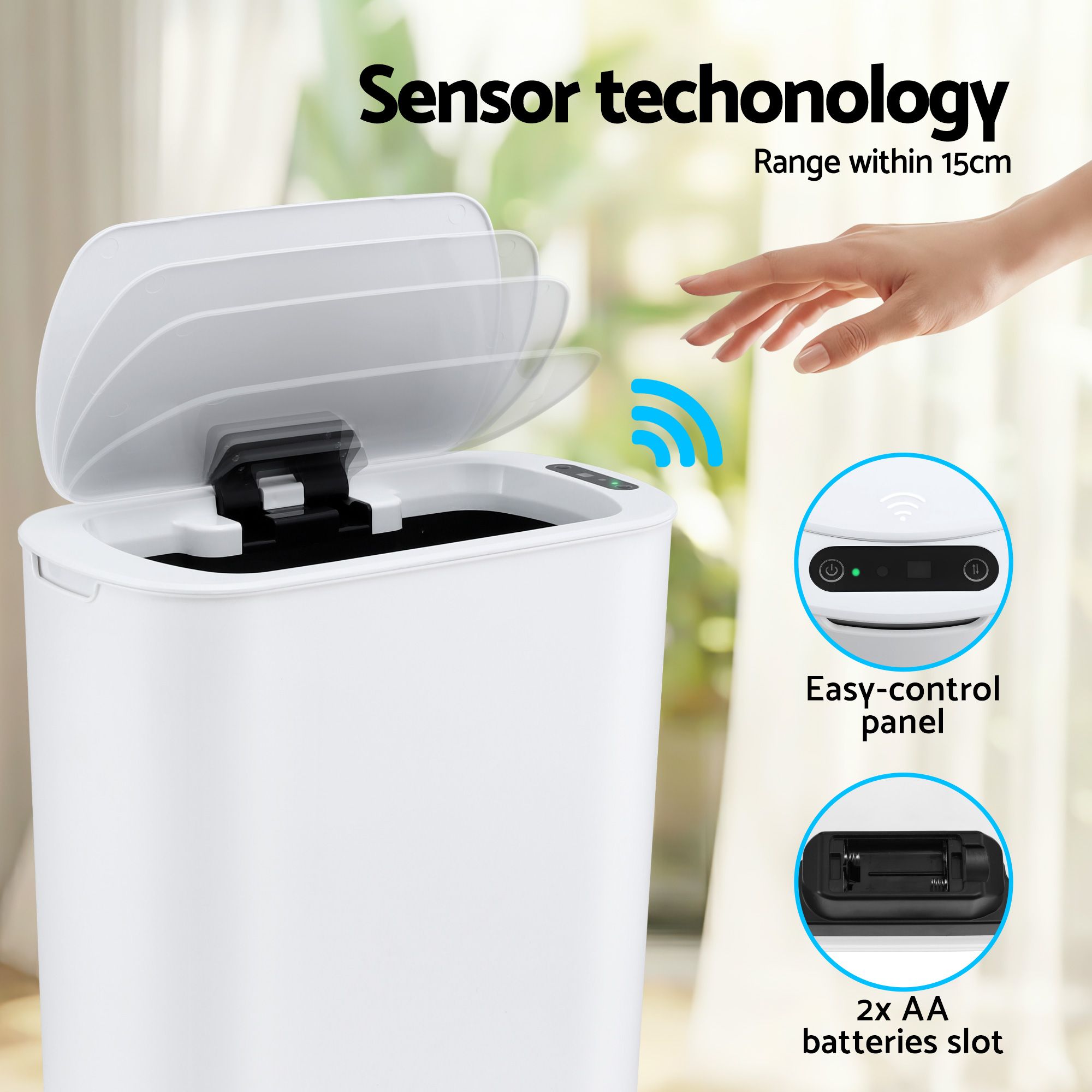 Devanti Automatic Trash Bin with Lid 21L Motion Sensor Kitchen Bin Touchless Garbage Can Plastic Slim Rubbish Bin with Liner Holder for Kitchen — image 4
